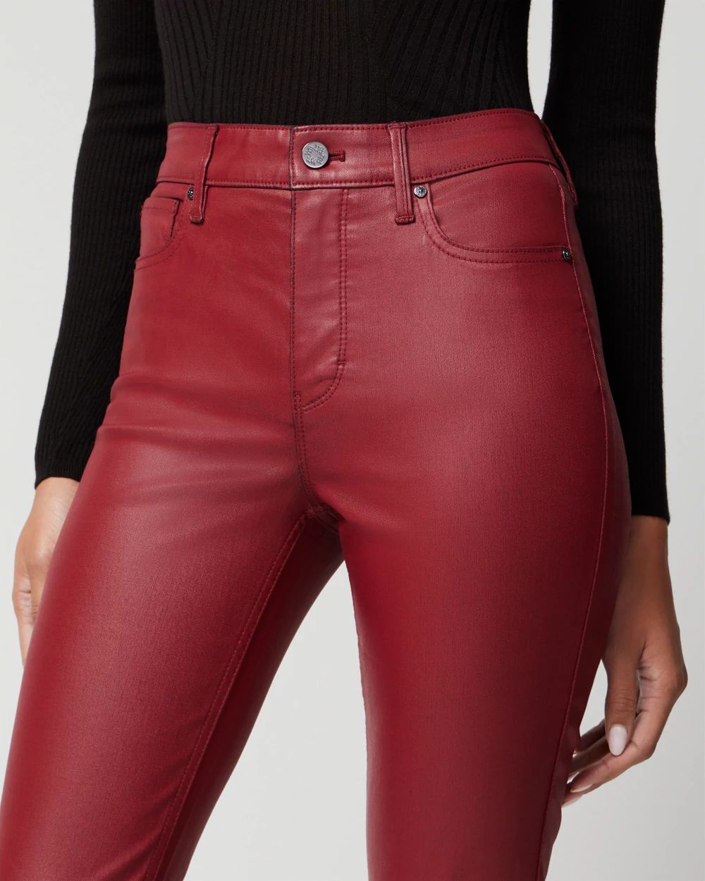 Red coated skinny jeans shop